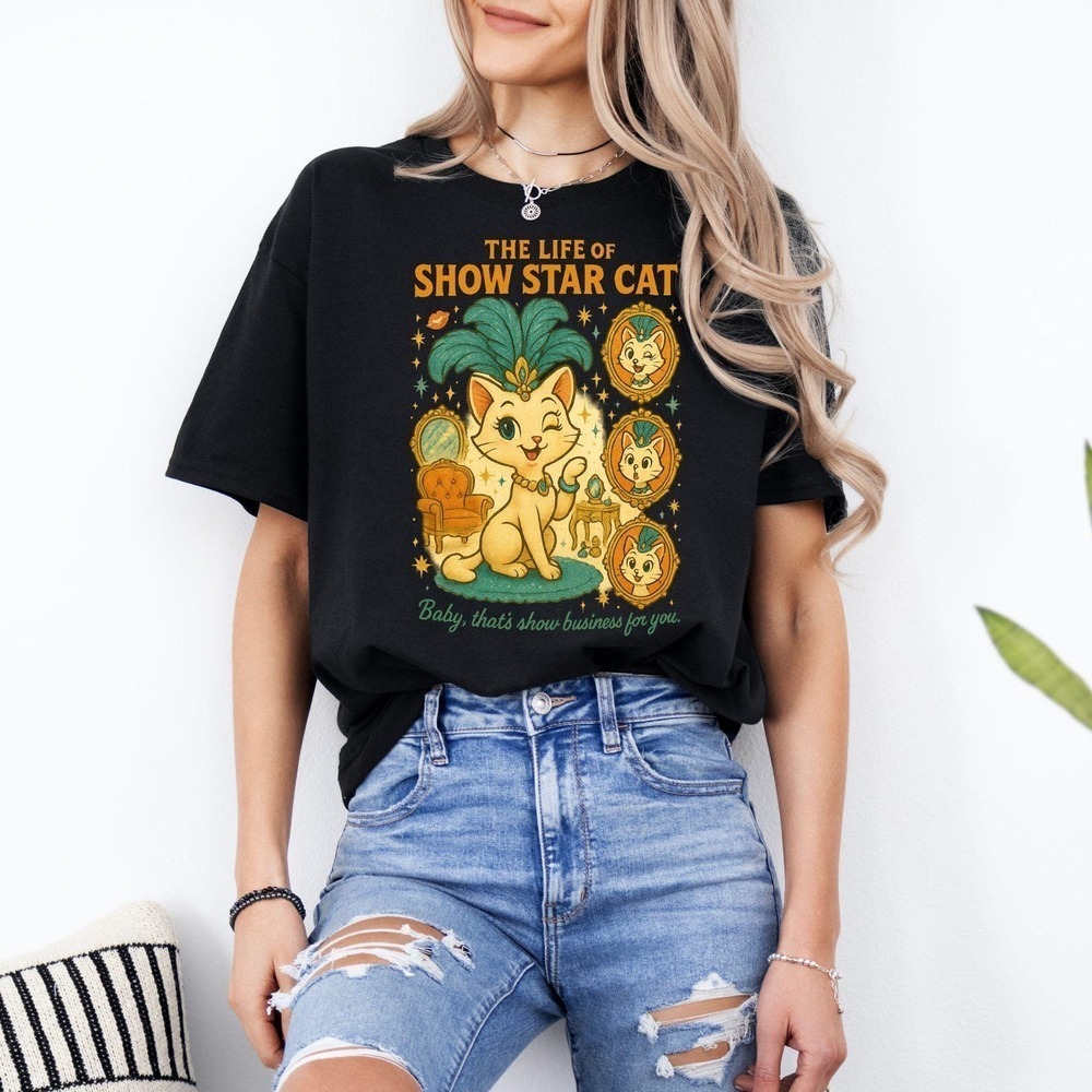 Showgirl Cat Retro Cartoon Cat Graphic Unisex Funny Gift T-Shirt